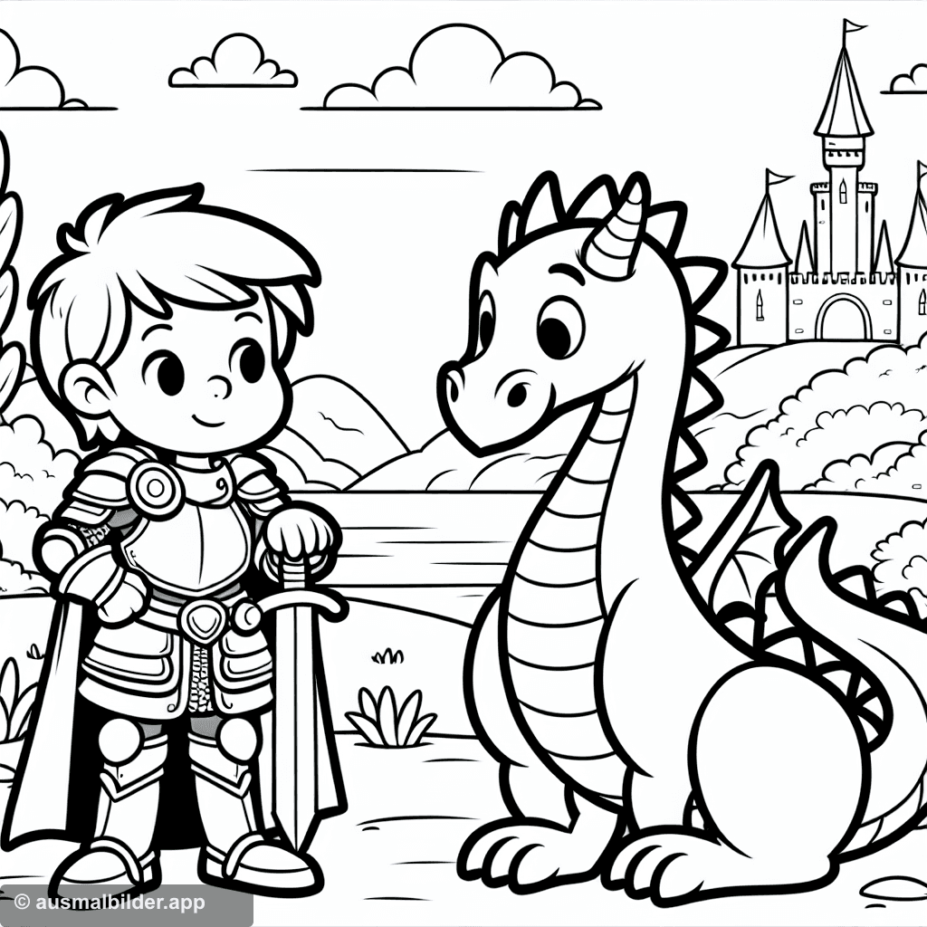 Ausmalbild Ritter und Drachen – kostenlos drucken